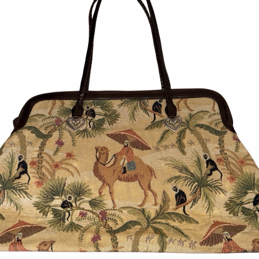 Brighton Tapestry Camel Desert Scene Leather Tote Heart Charm
